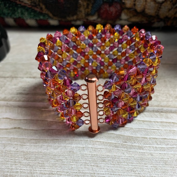 Handmade Swarovski “Heat” Hand Woven Bracelet Copper Clasp - Picture 4 of 8